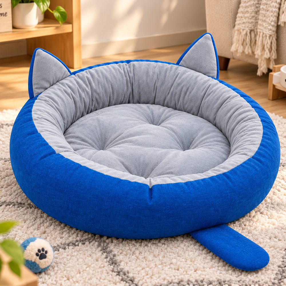 Cozy Cat-Shaped Round Pet Bed
