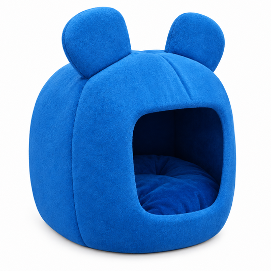 Cozy Blue Cat & Small Pet Cave Bed