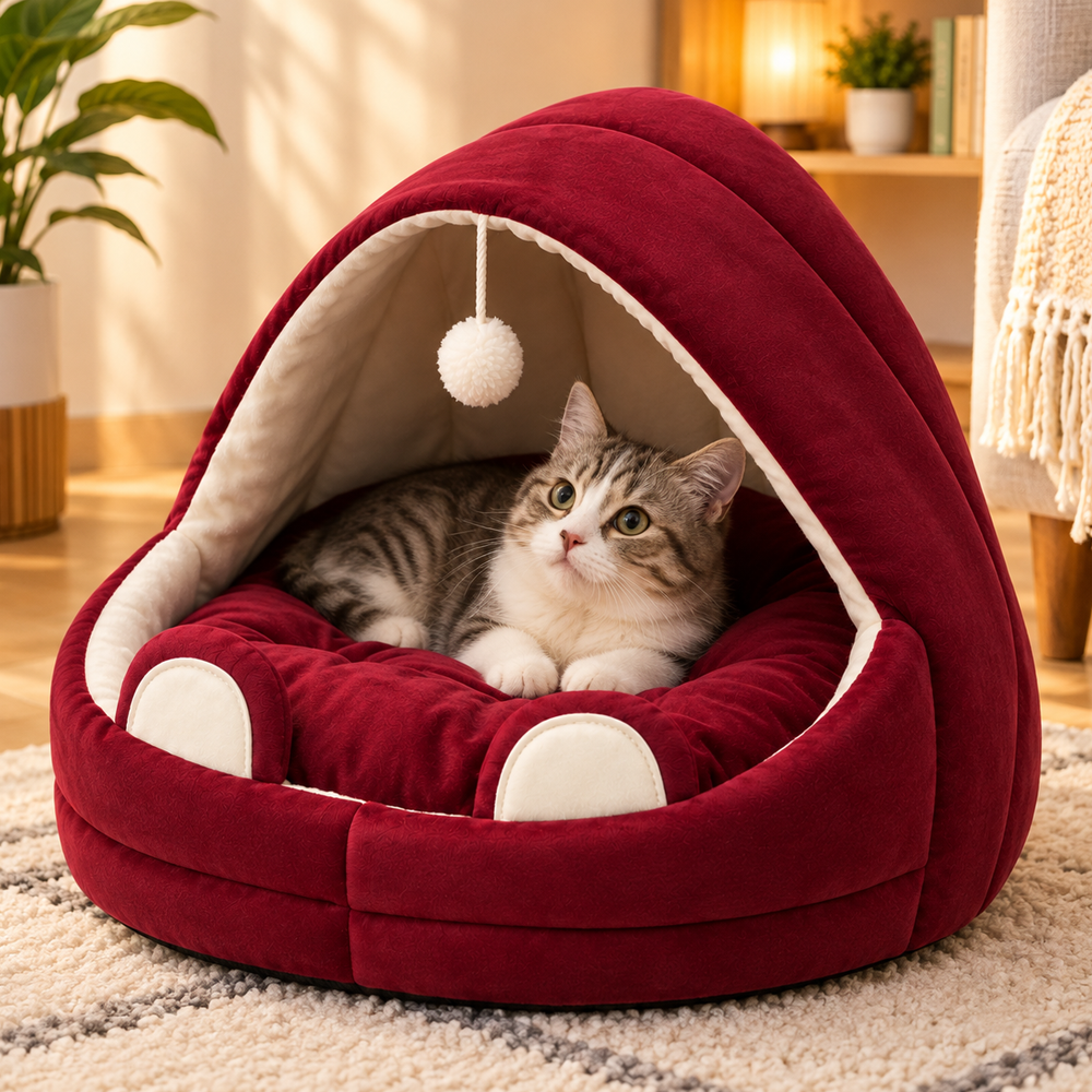 Cozy Hooded Cat Bed